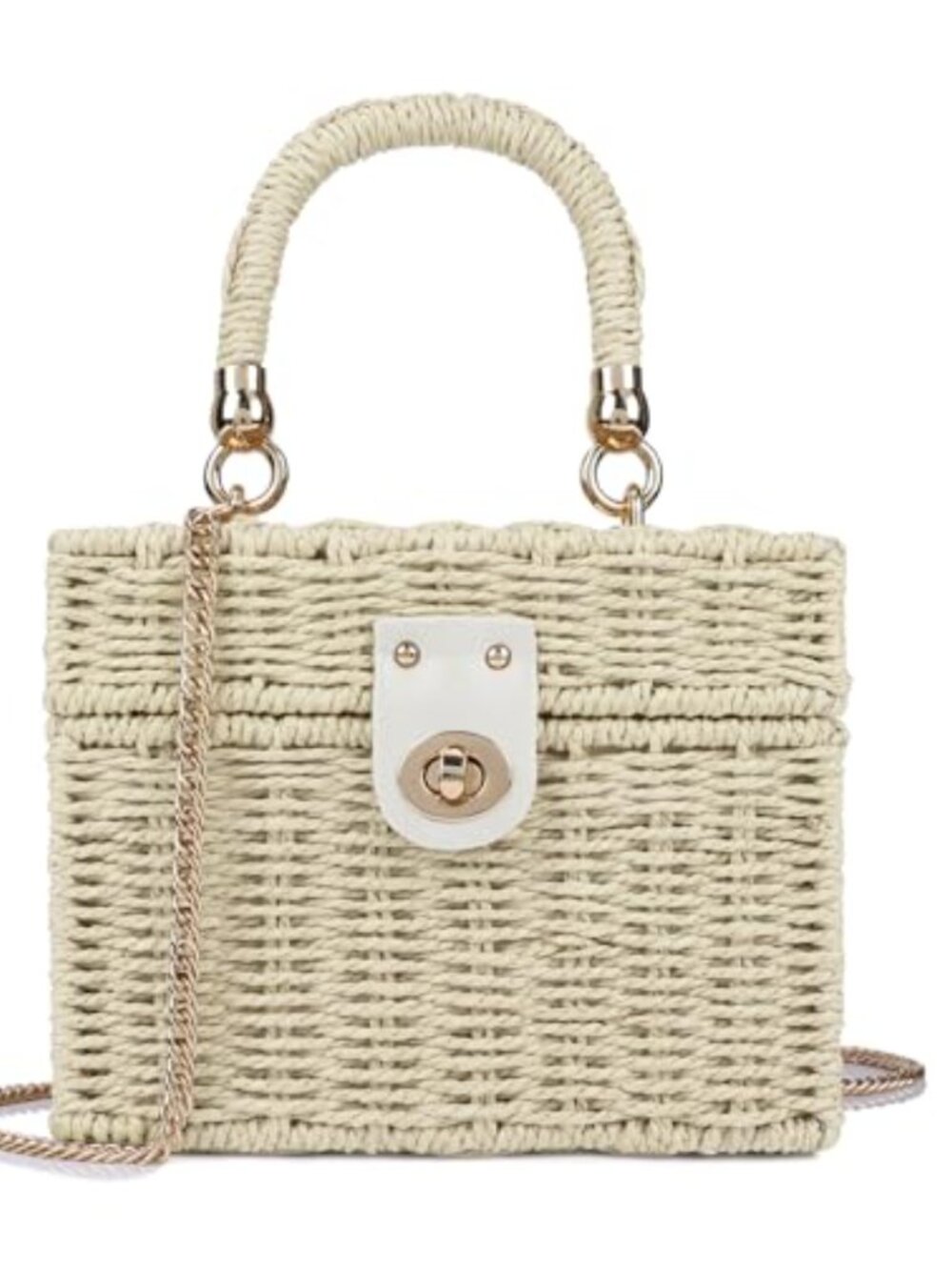 Handwoven Natural Straw Crossbody Bag with Chain Strap